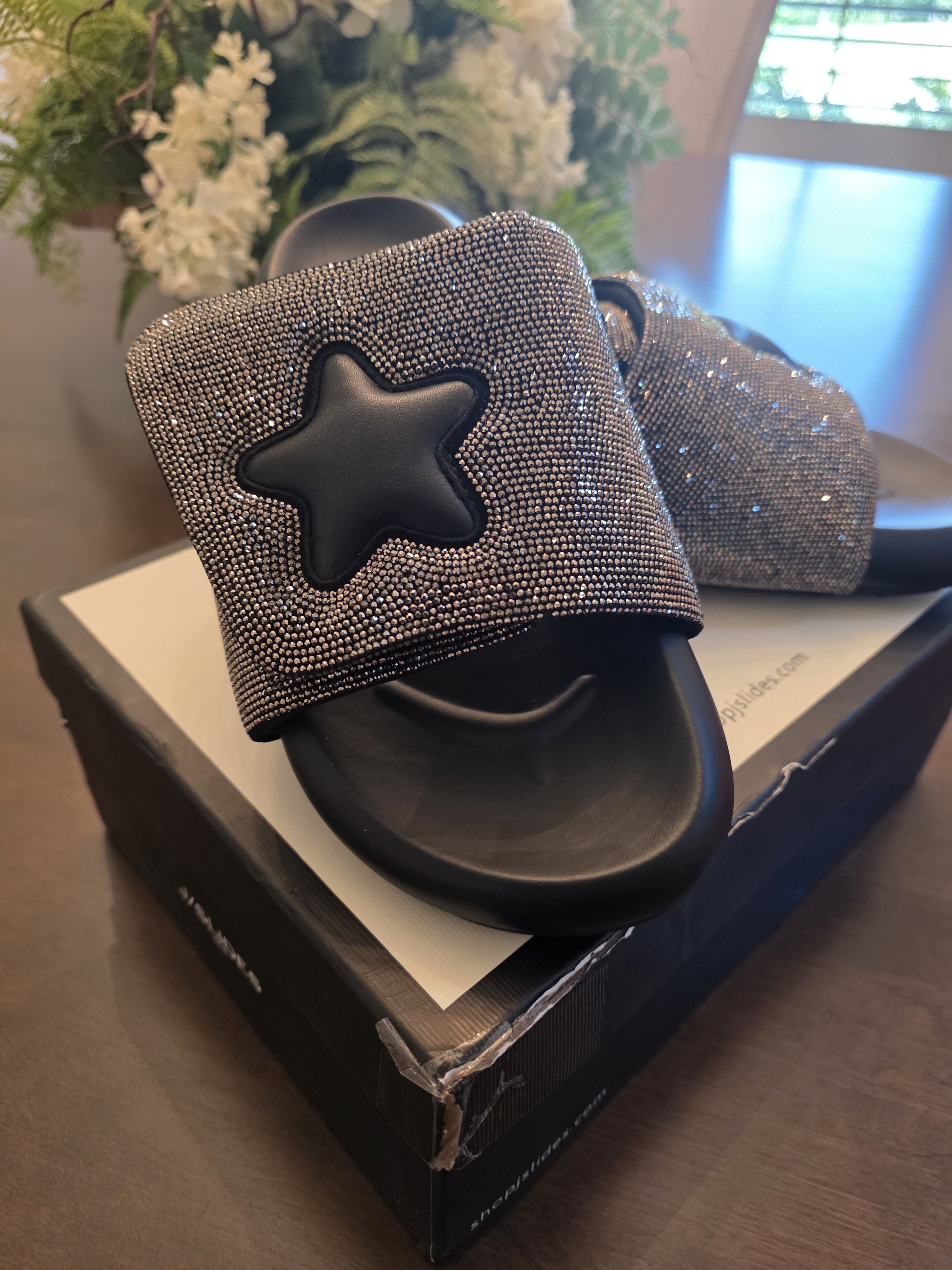 Nwb J/Slides Celia Glitter Leather Star Slide Sandals